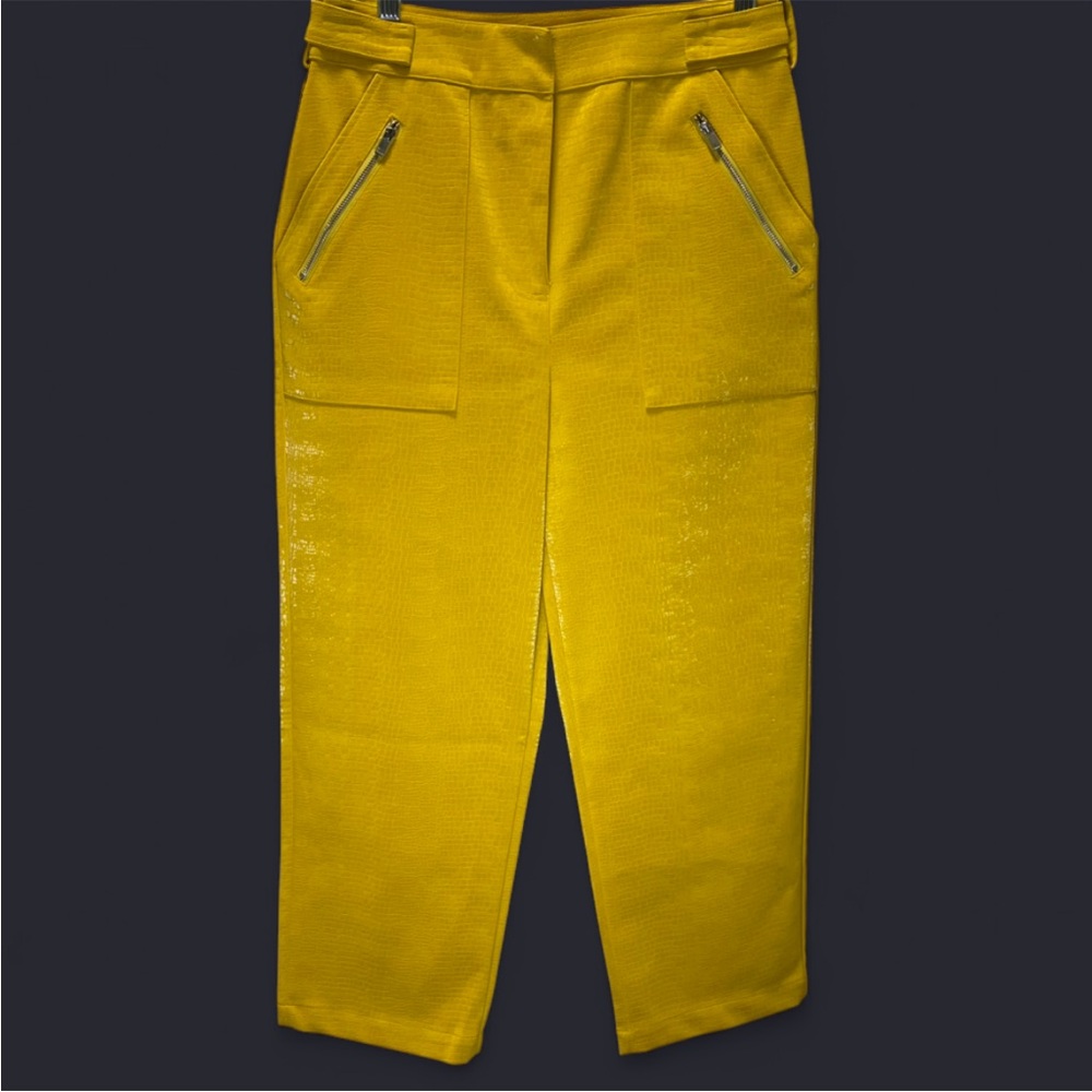 NWT Royalty By Maluma Yellow Croc Faux Leather Cropped Pants - Picture 3 of 6